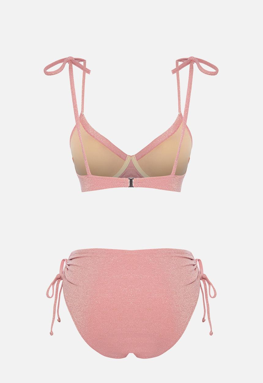 Trendyol - Balconette tie-up silvery high waist hipster bikini set - pink