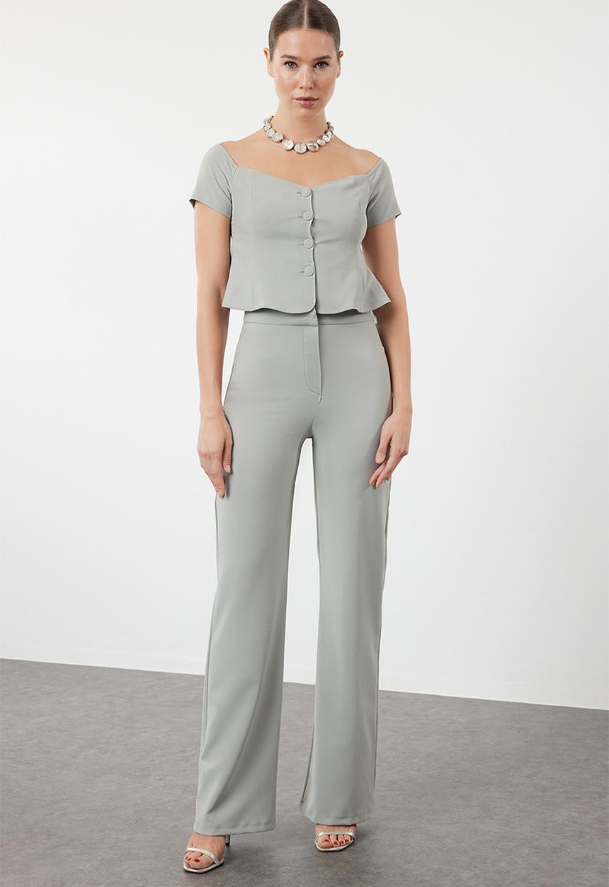 Trendyol - Carmen collar woven top-bottom set - mint