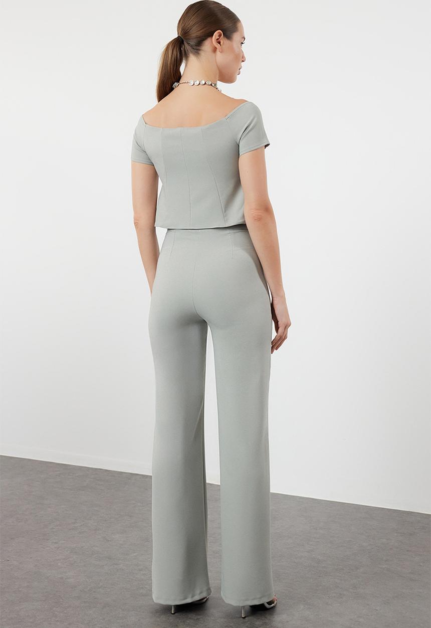 Trendyol - Carmen collar woven top-bottom set - mint