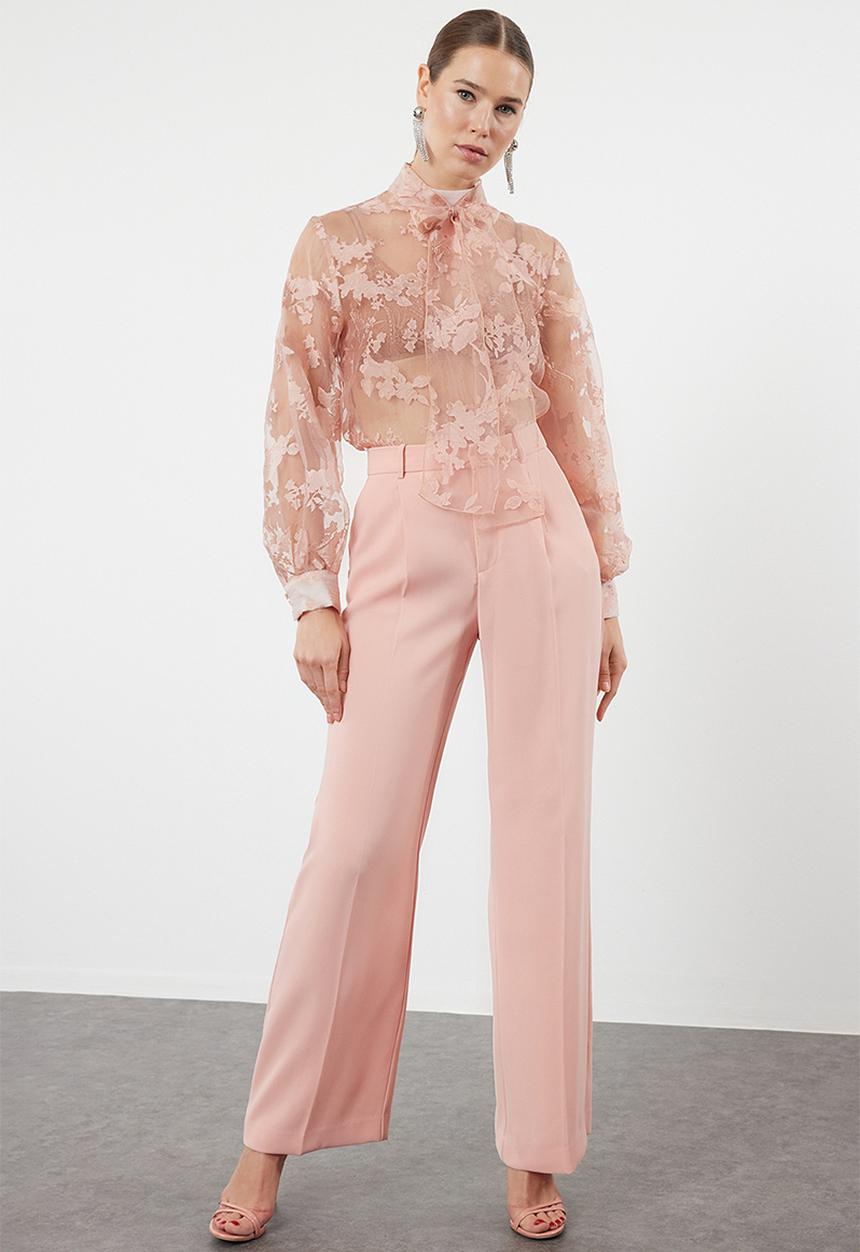 Trendyol - Floral patterned tied woven blouse - powder