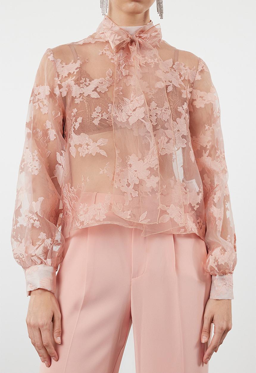 Trendyol - Floral patterned tied woven blouse - powder
