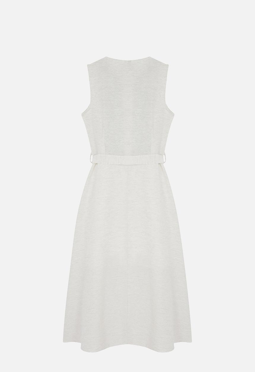 Trendyol - Belted embroidered midi woven dress - white