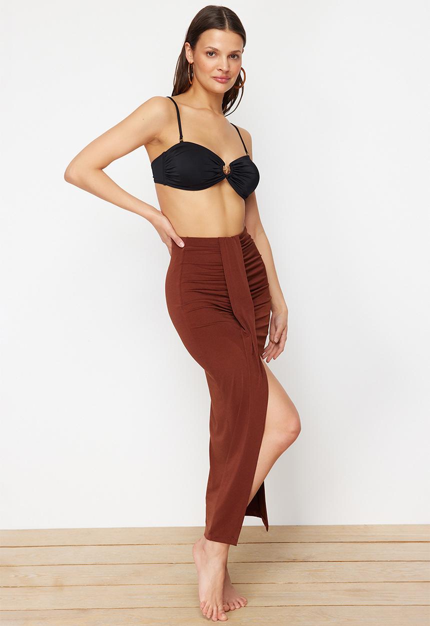 Trendyol - Midi woven skirt - brown
