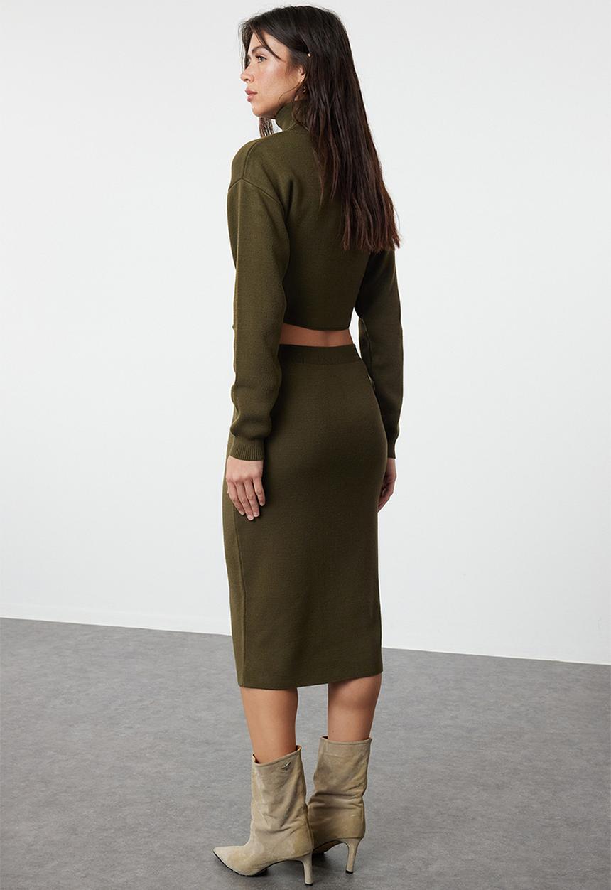 Trendyol - Midi pencil knitwear skirt - khaki