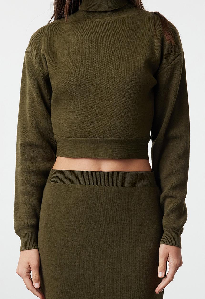 Trendyol - Midi pencil knitwear skirt - khaki