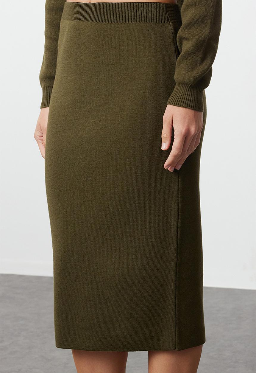 Trendyol - Midi pencil knitwear skirt - khaki