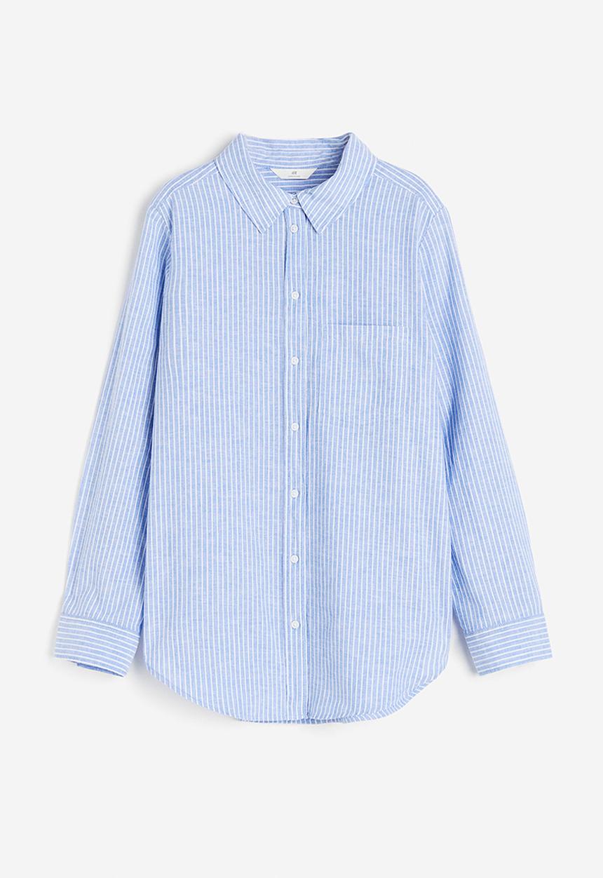 H&M - Linen-blend shirt - blue & white striped