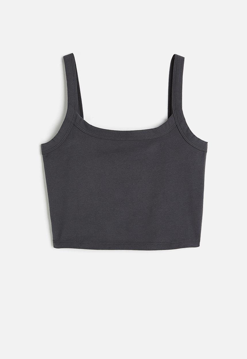 H&M - Cropped strappy top - dark grey 