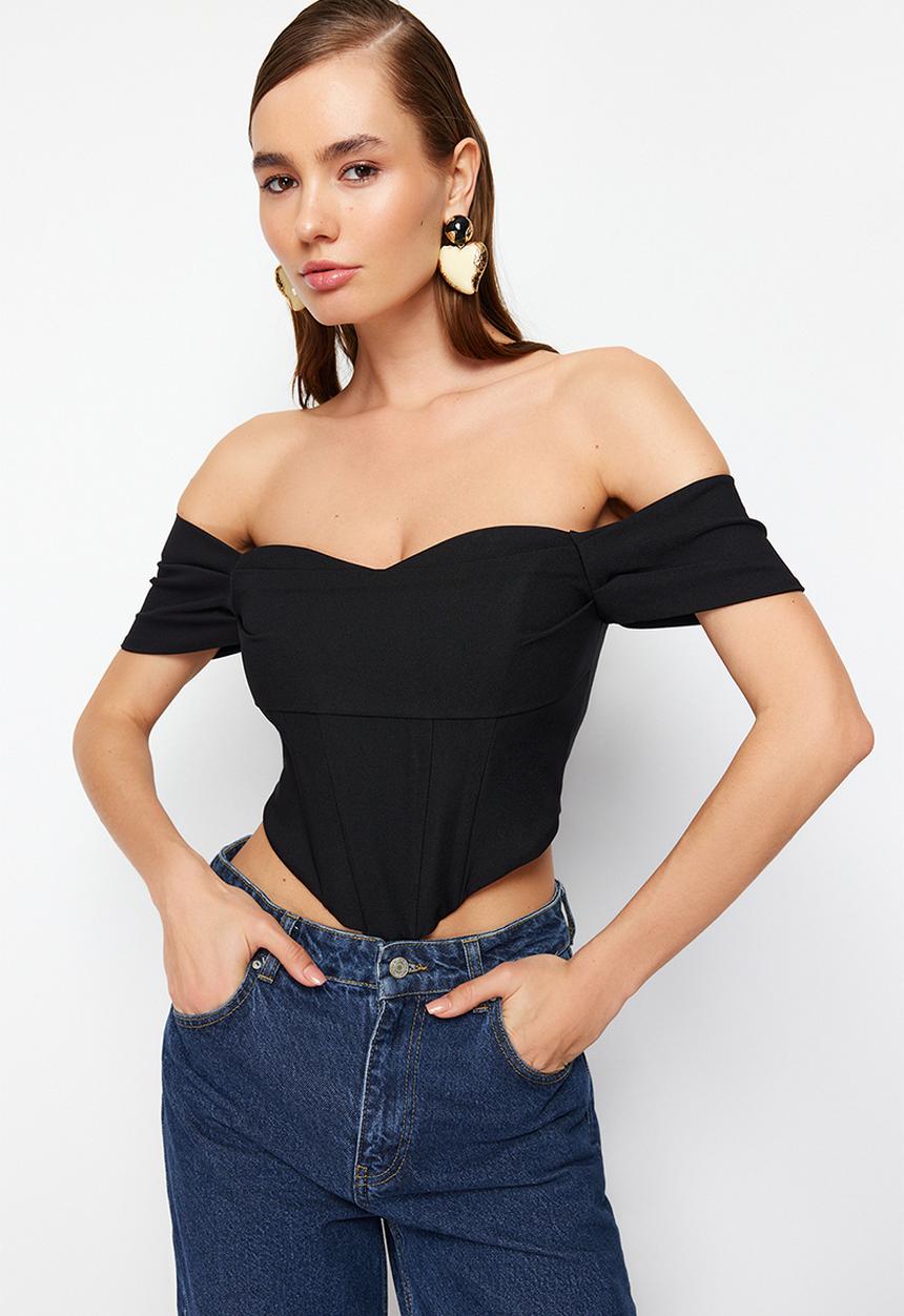 Trendyol - Carmen collar woven bustier - black