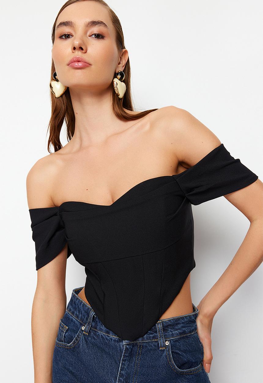 Trendyol - Carmen collar woven bustier - black