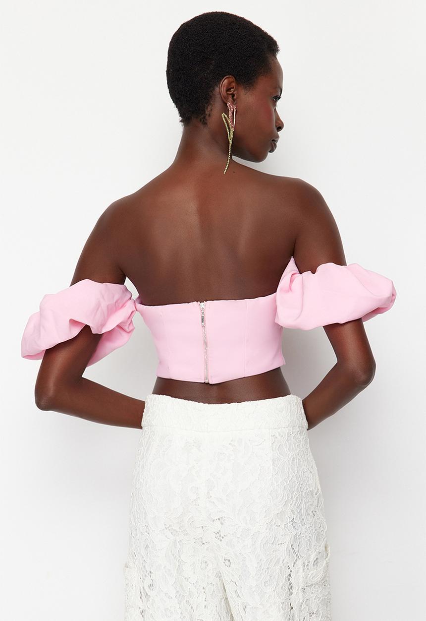 Trendyol - Crop woven bustier - pink