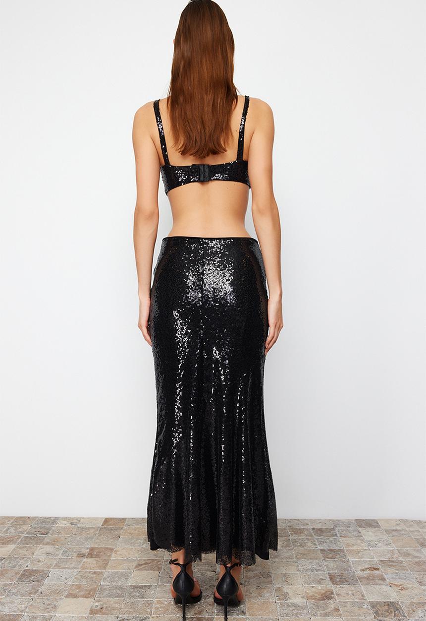 Trendyol - Woven sequin long skirt - black