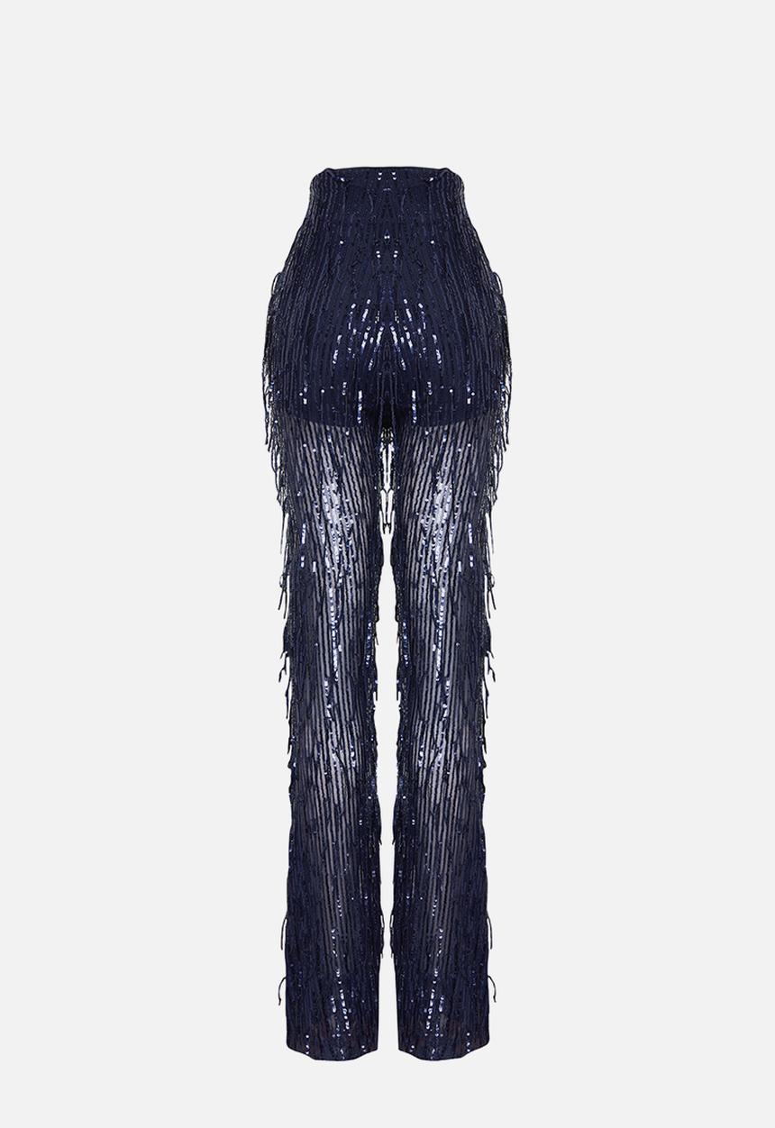 Trendyol - Wide leg knitted sequin trousers - navy blue