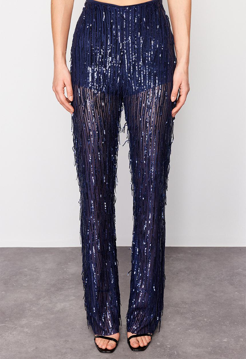Trendyol - Wide leg knitted sequin trousers - navy blue