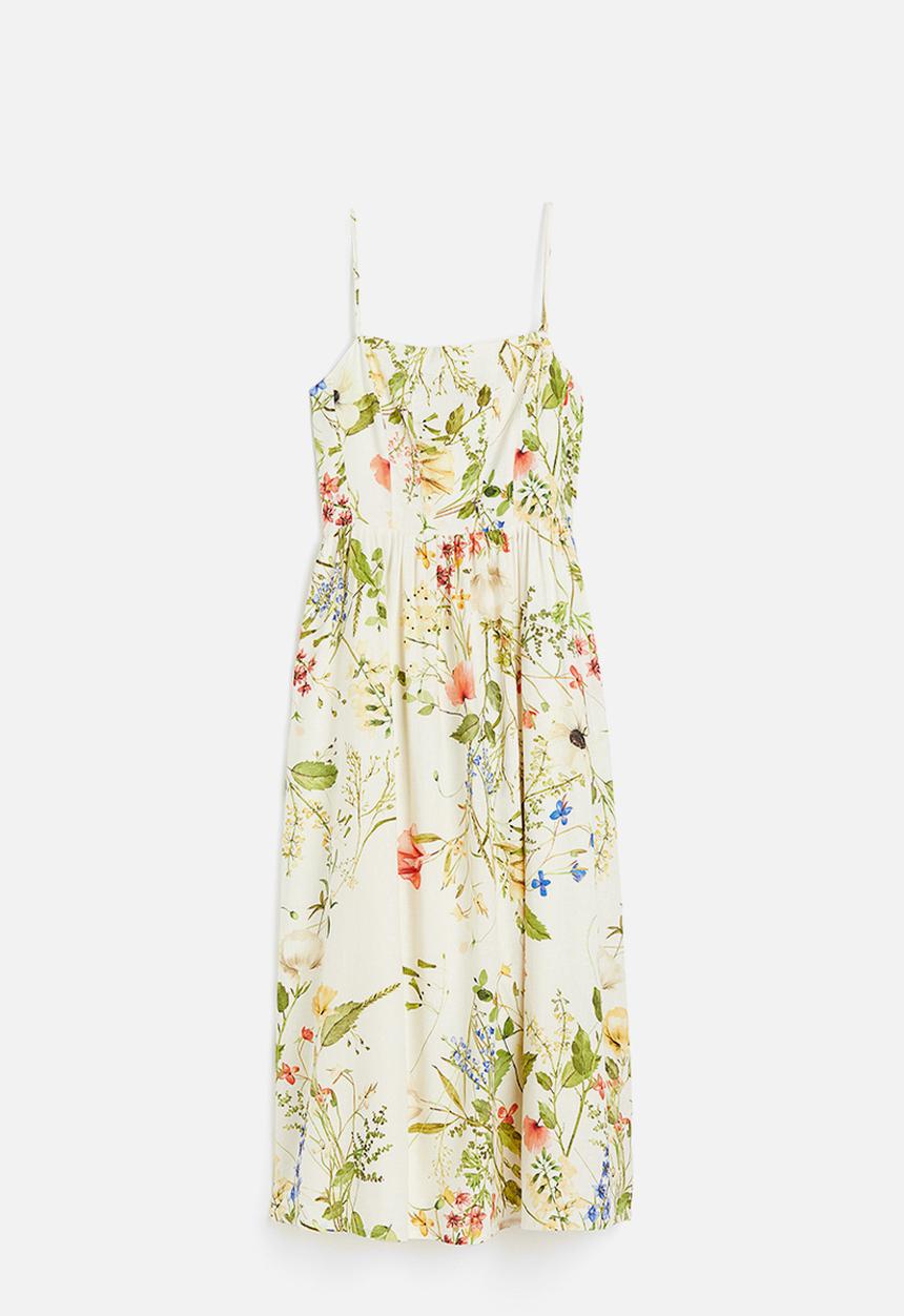 H&M - Linen-blend midi dress - cream floral