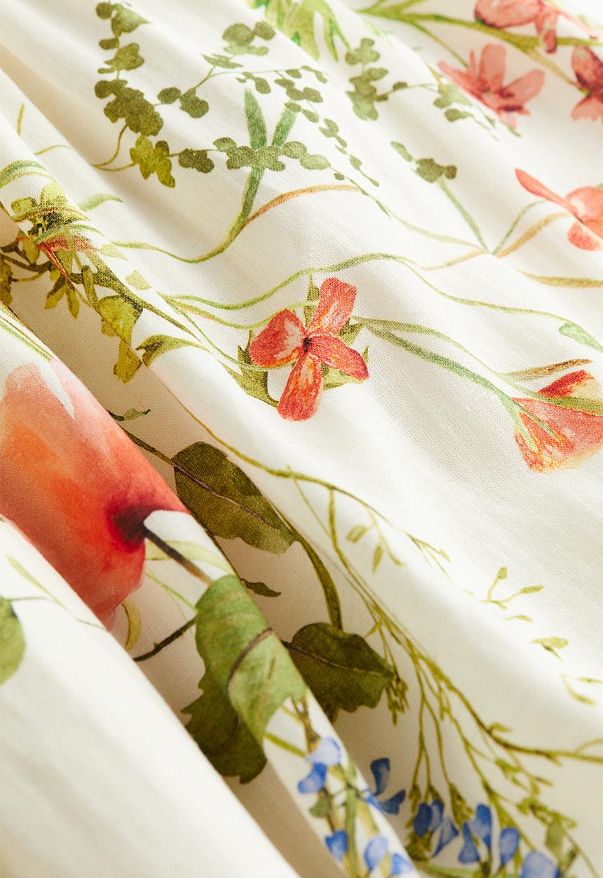 H&M - Linen-blend midi dress - cream floral
