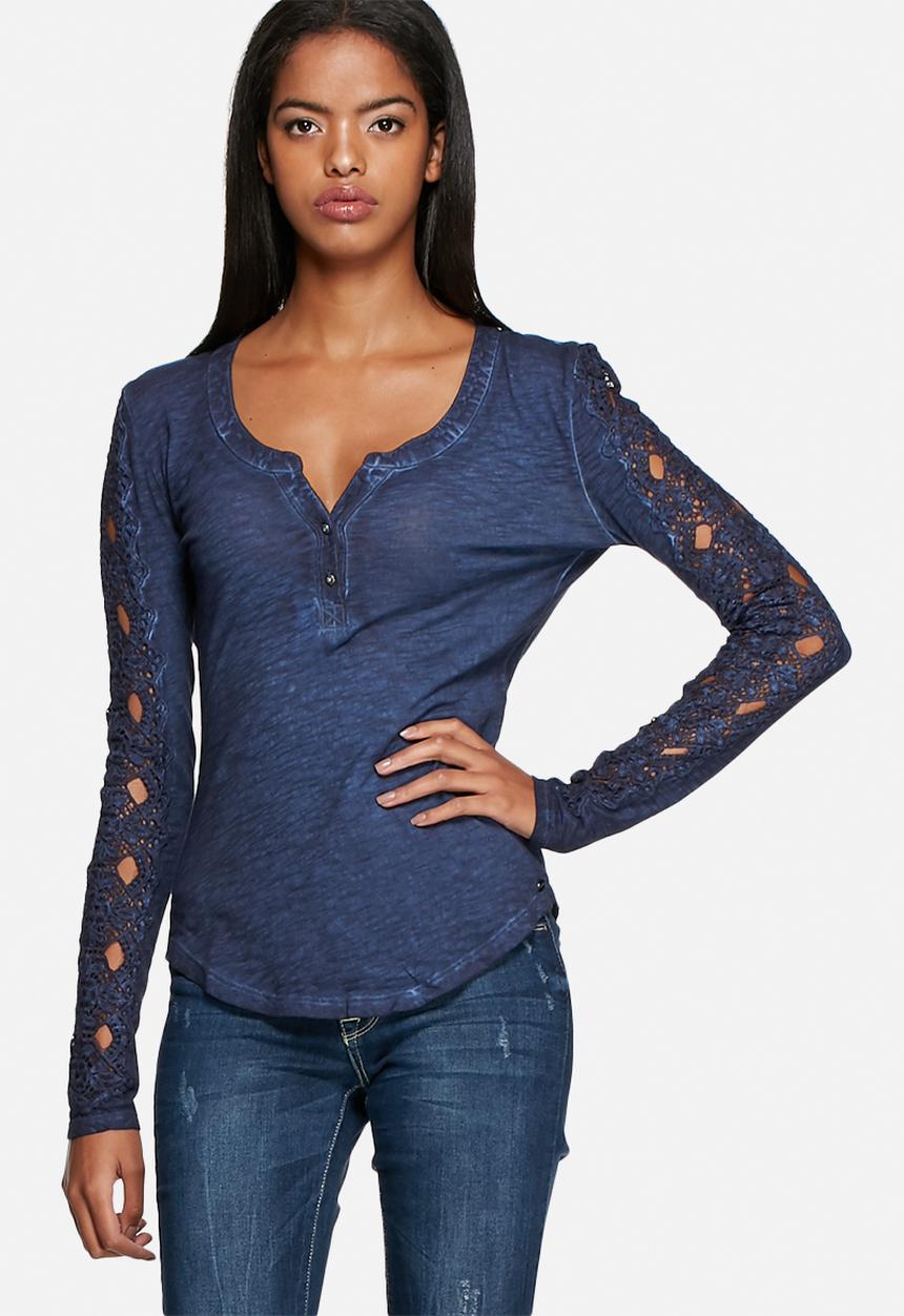 GUESS - Lace Trim Henley Top