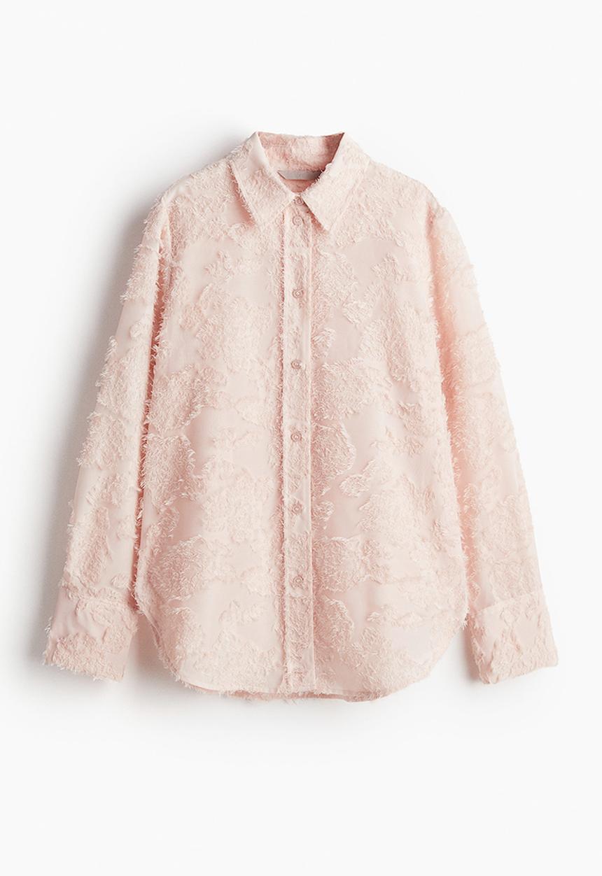 H&M - Textured-weave shirt - light pink