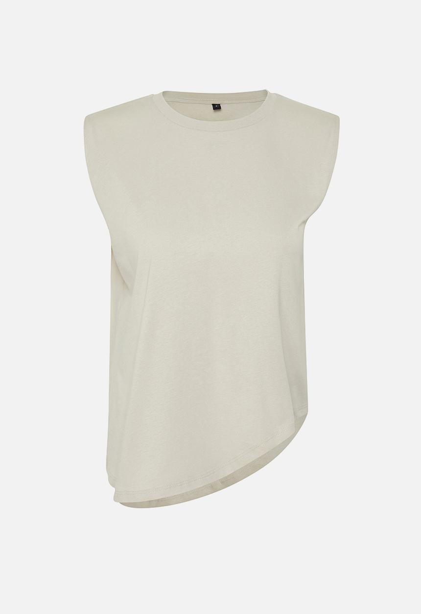 Trendyol - Asymmetrical crew neck knitted t-shirt - stone
