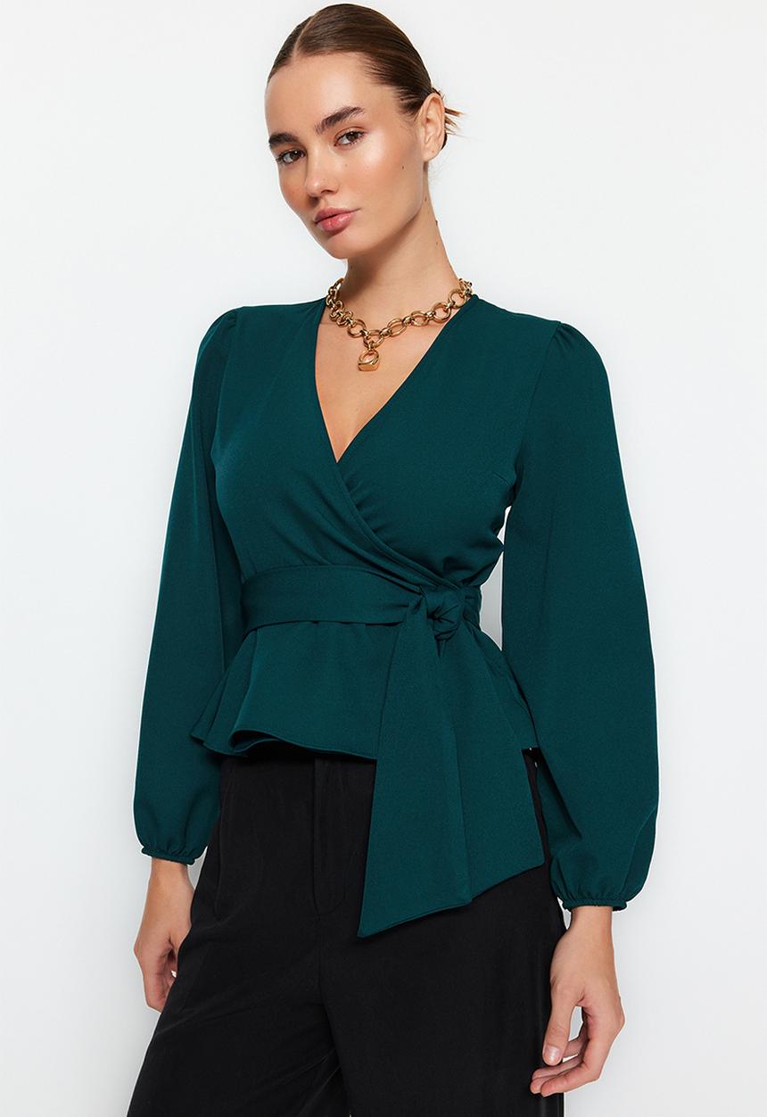 Trendyol - Double breasted tie detail woven blouse - emerald green
