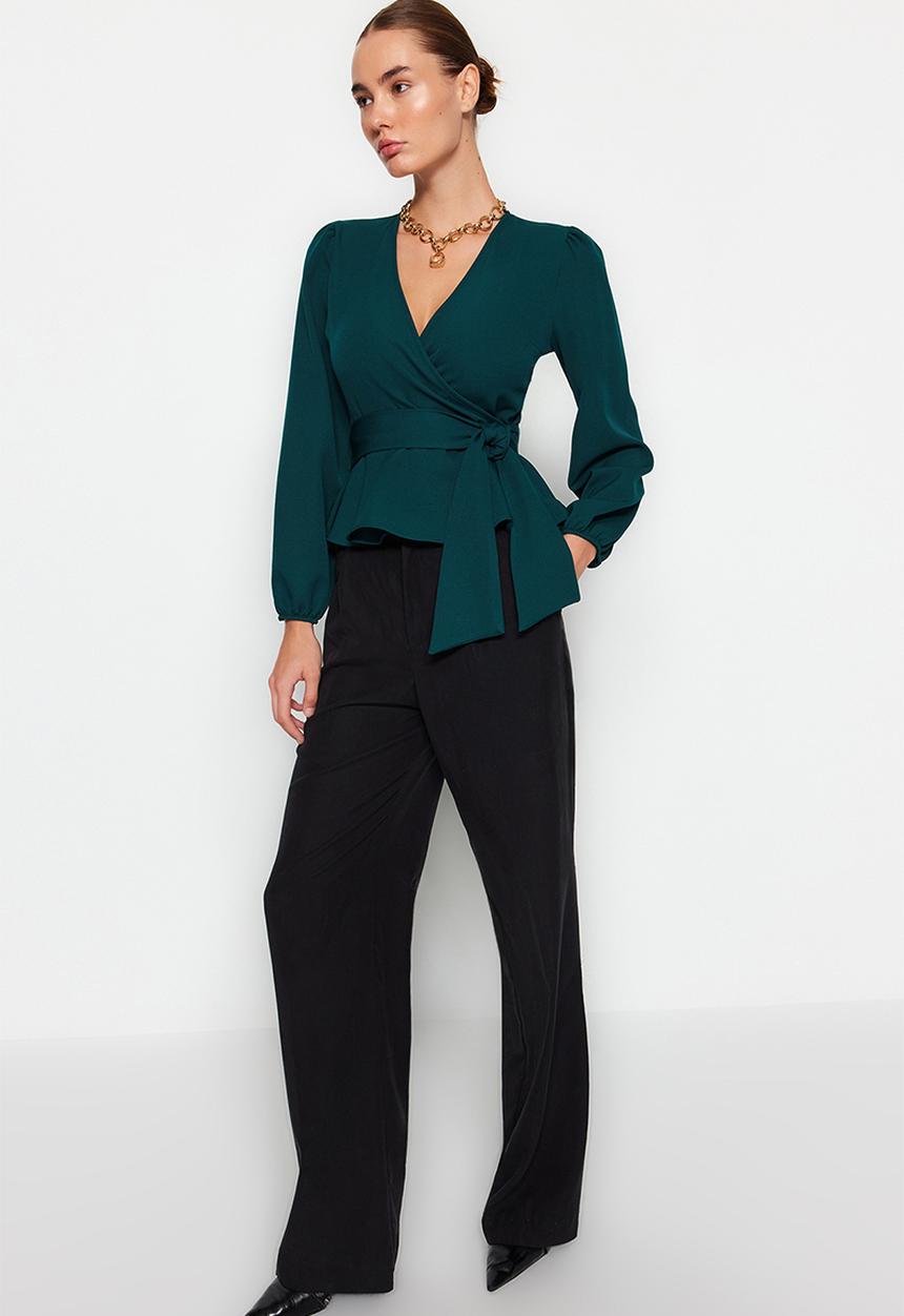 Trendyol - Double breasted tie detail woven blouse - emerald green