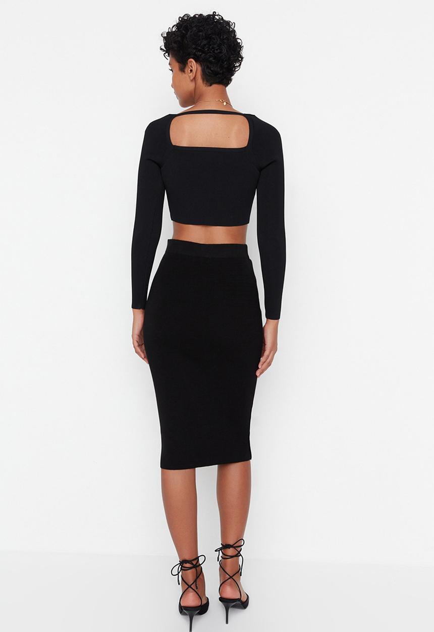 Trendyol - Midi pencil knitwear skirt - black