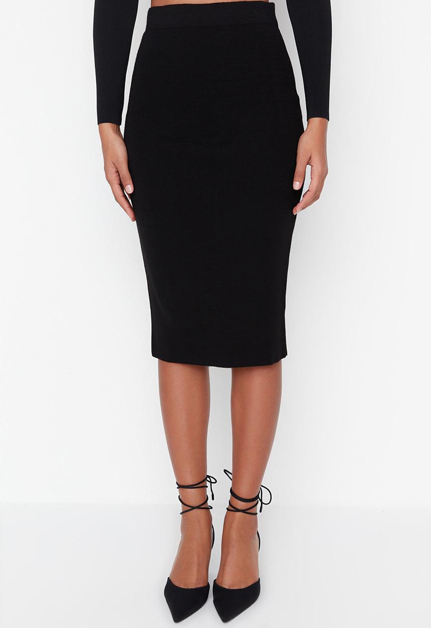 Trendyol - Midi pencil knitwear skirt - black