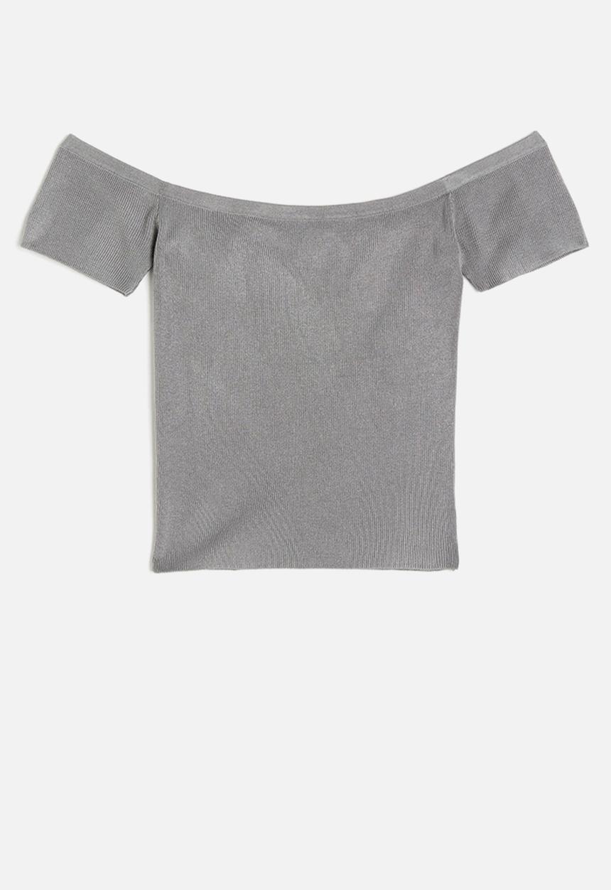 H&M - Rib-knit off-the-shoulder top - grey