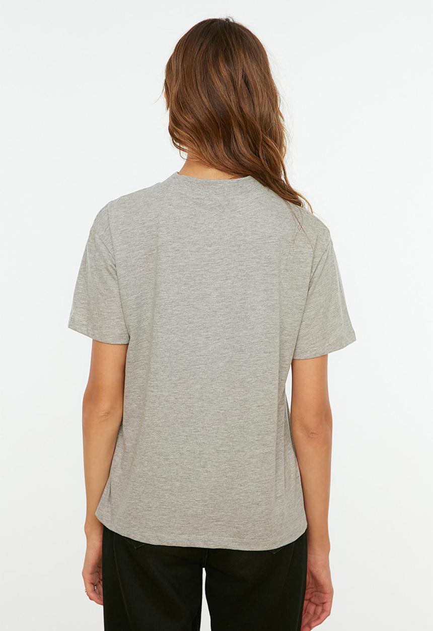 Trendyol - Basic stand-up collar knitted t-shirt - gray