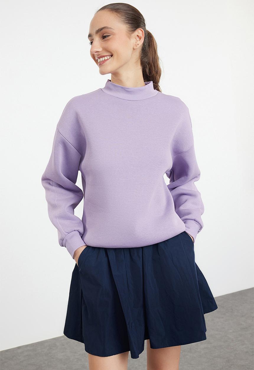 Trendyol - Thick fleece high neck relaxed/comfortable fit sweatshirt - lilac