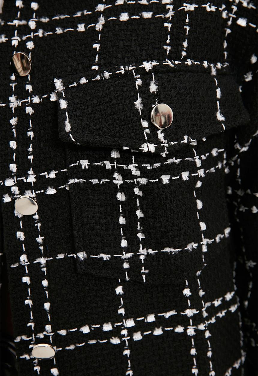 Trendyol - Plaid pocket detailed tweed woven jacket shirt - black