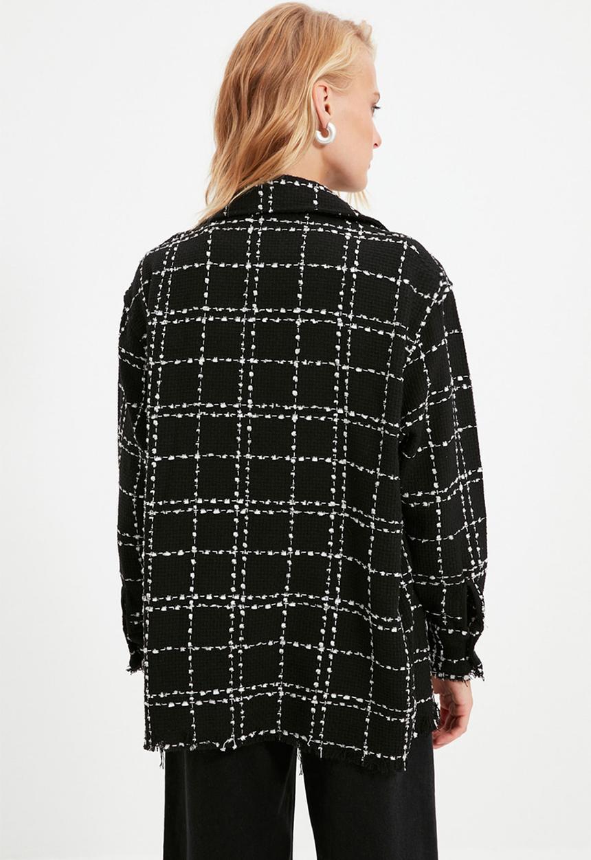 Trendyol - Plaid pocket detailed tweed woven jacket shirt - black