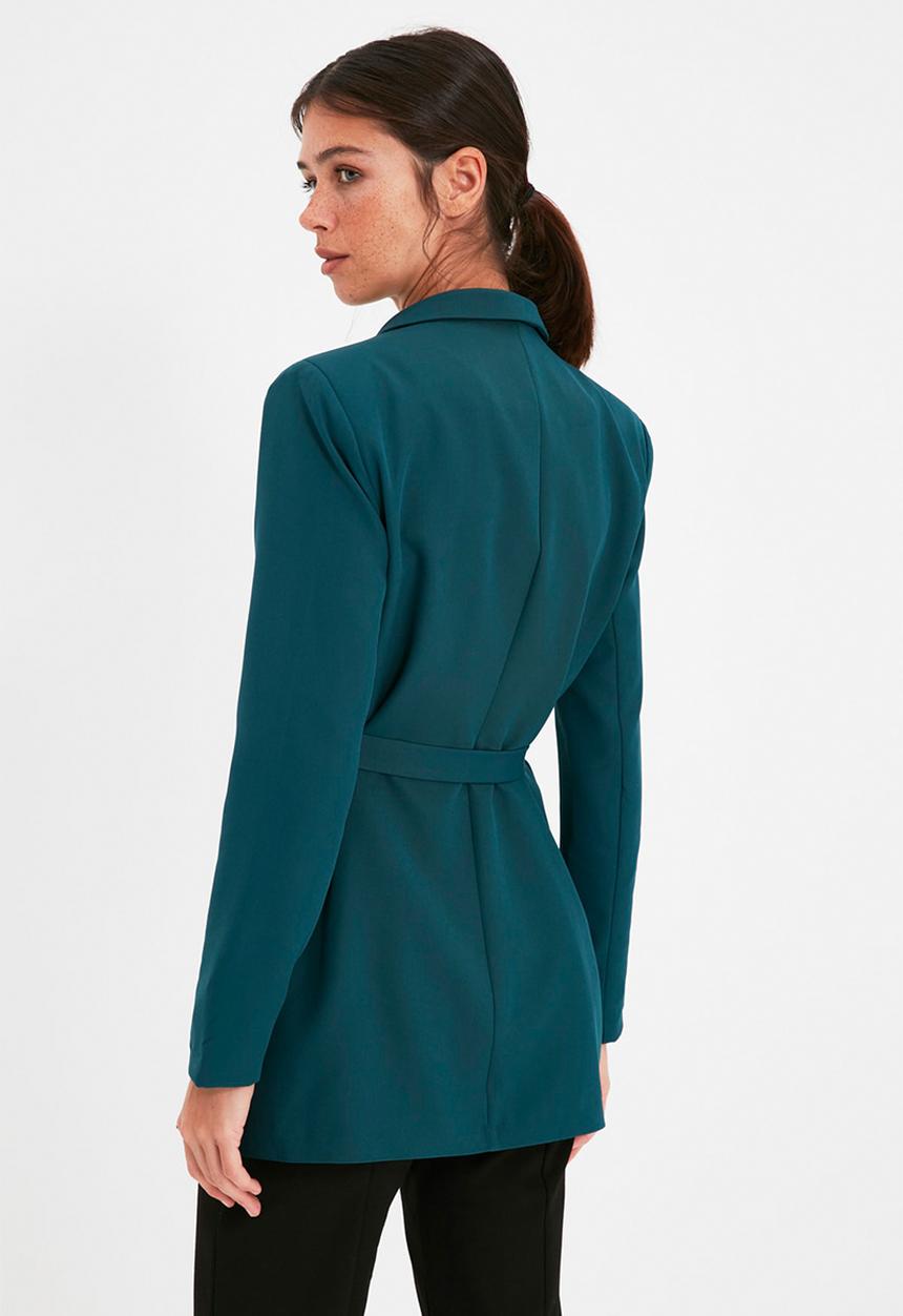 Trendyol - Regular lined tied woven blazer jacket - emerald green