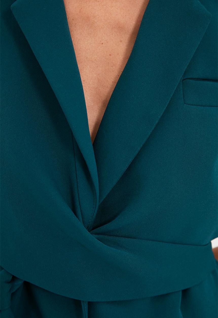 Trendyol - Regular lined tied woven blazer jacket - emerald green