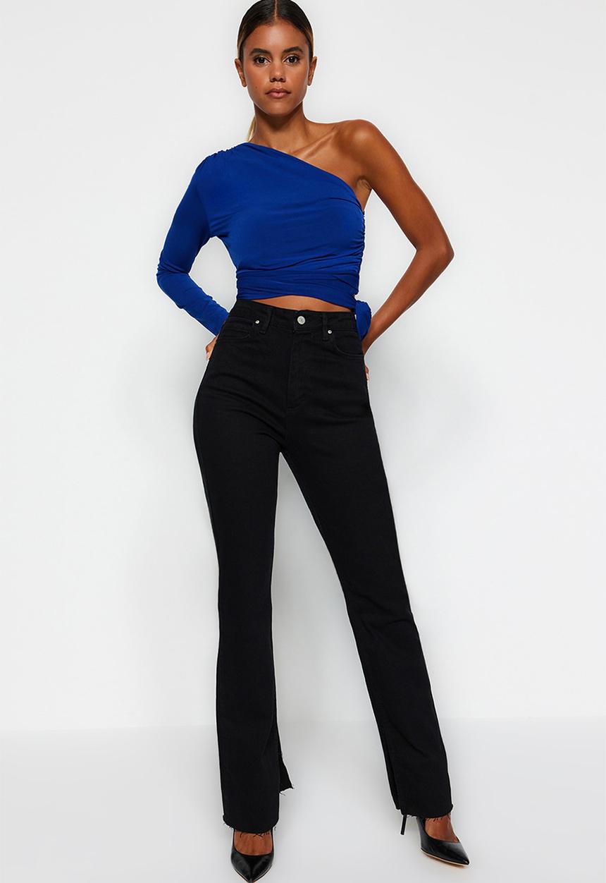 Trendyol - Slit high waist flare jeans - black