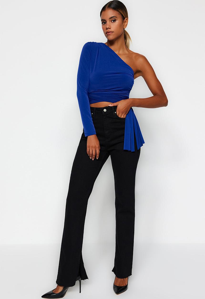 Trendyol - Slit high waist flare jeans - black