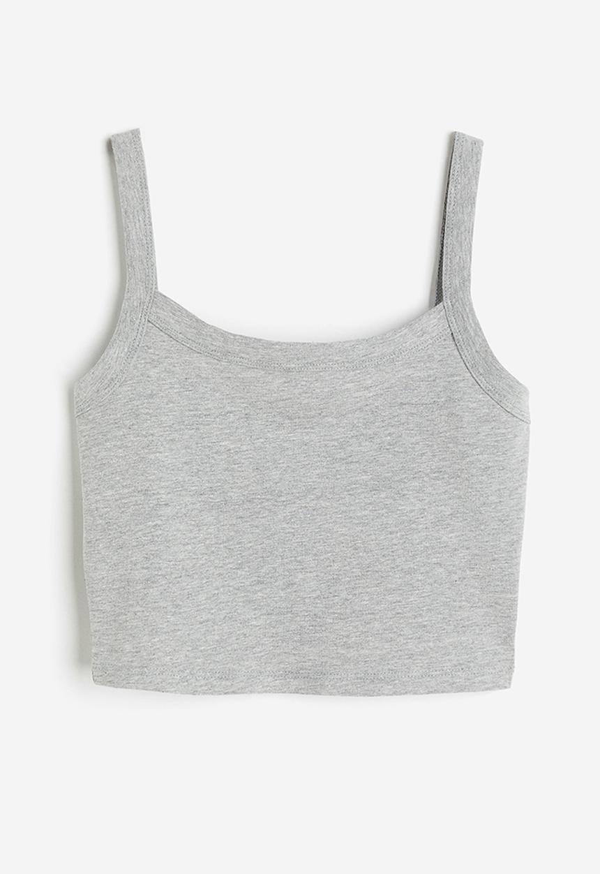 H&M - Cropped strappy top - light grey marl 