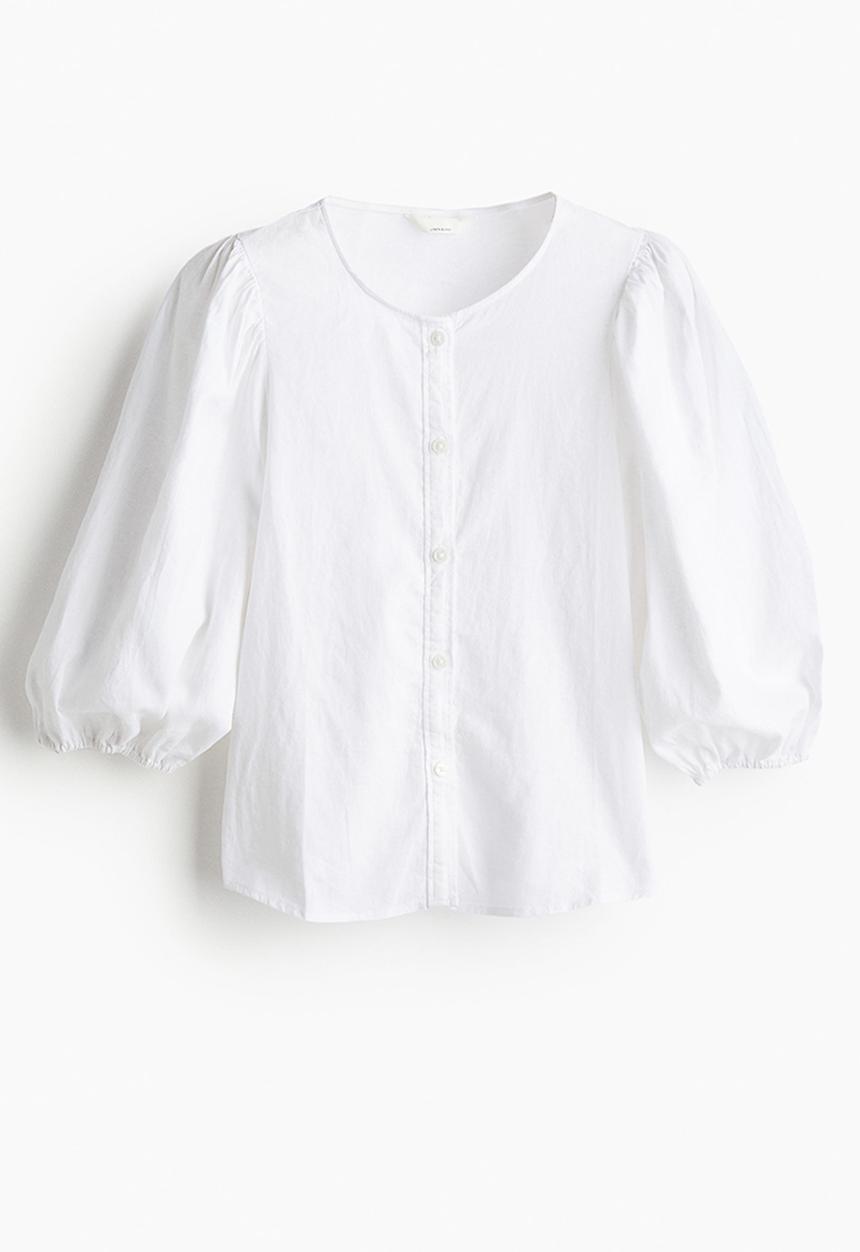 H&M - Linen-blend blouse - white
