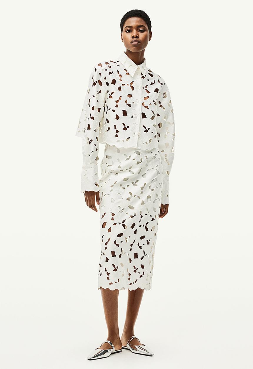 H&M - Broderie anglaise satin shirt - white