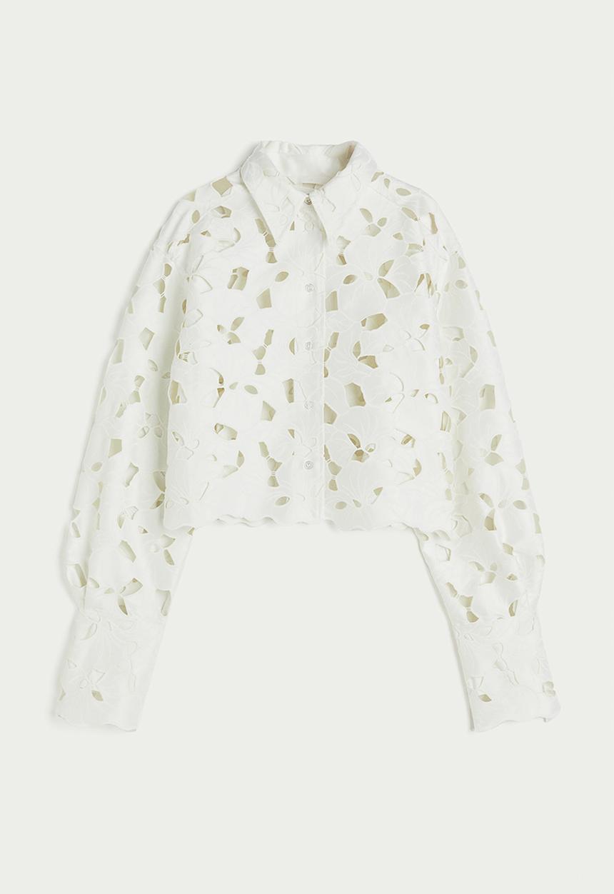 H&M - Broderie anglaise satin shirt - white