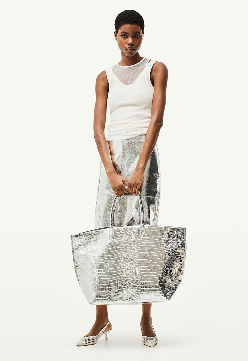 H&M - Coated skirt - silver-coloured 