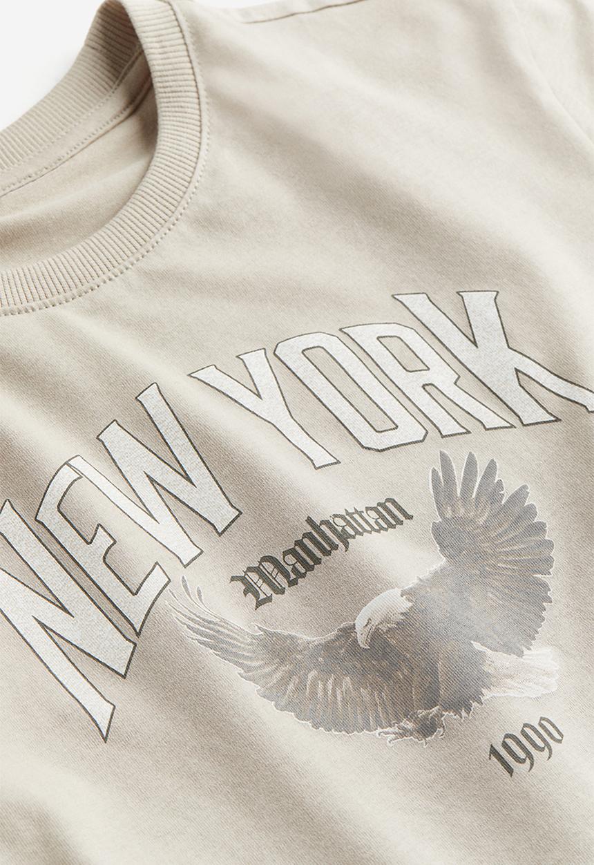 H&M - Printed t-shirt - light greige new york