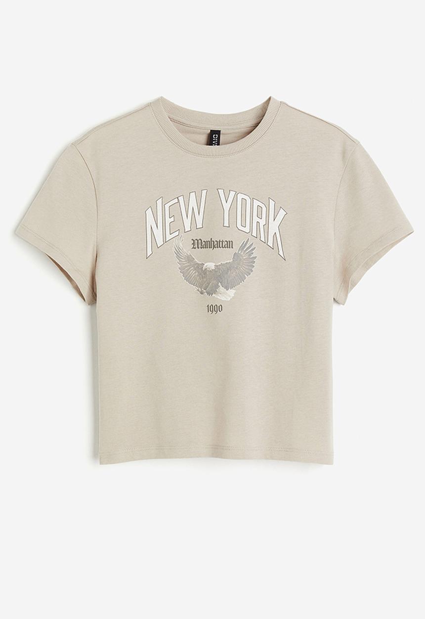 H&M - Printed t-shirt - light greige new york