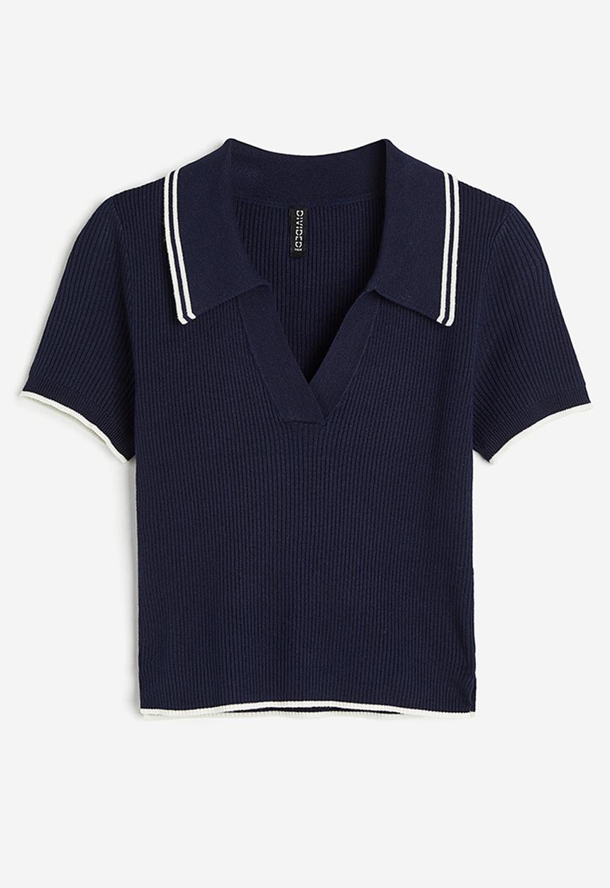 H&M - Rib-knit collared top - dark blue