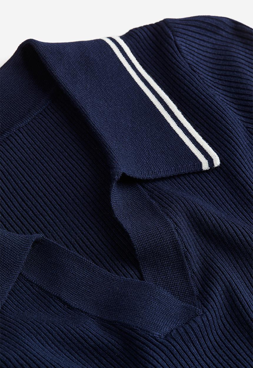 H&M - Rib-knit collared top - dark blue