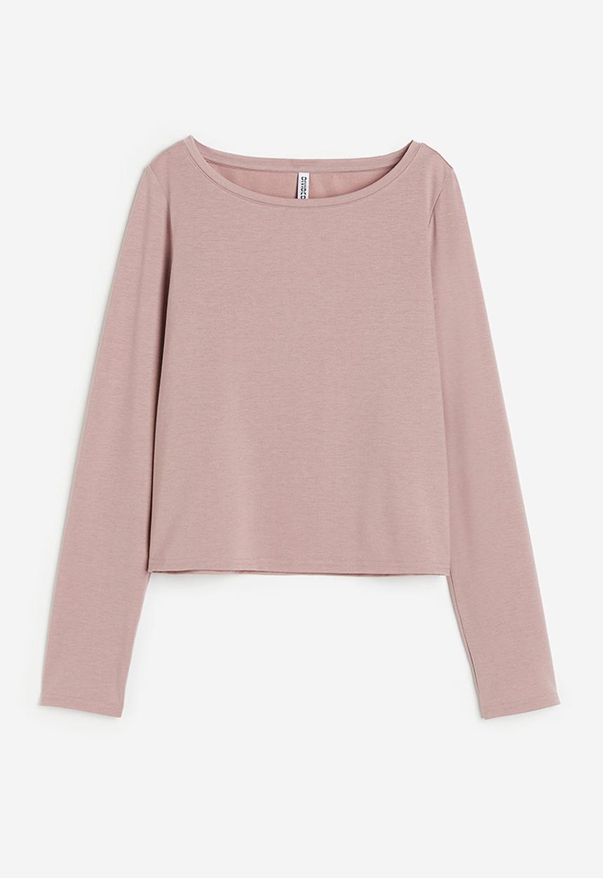 H&M - Sheer boat-neck top - dusty pink marl 