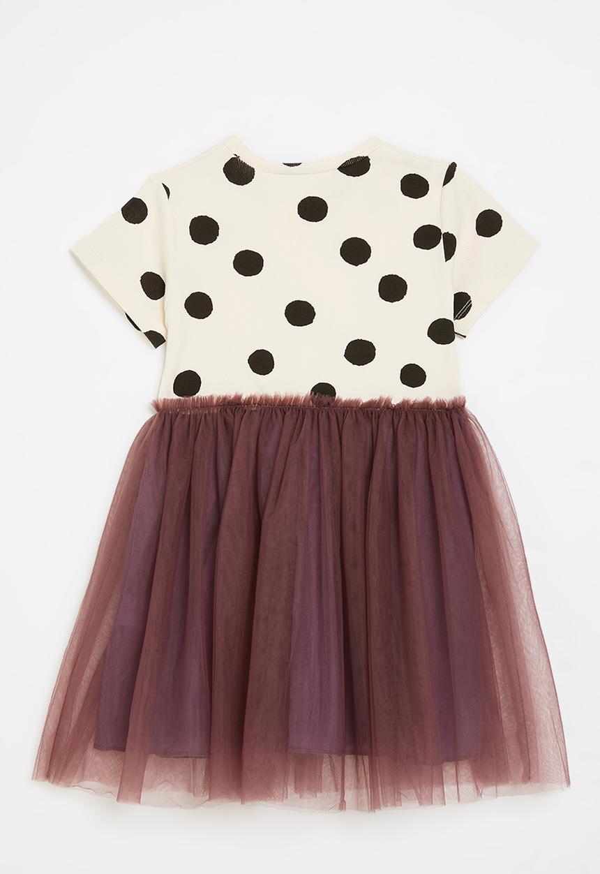 Pop Candy - Polka dot & mech dress - ecru & dark purple