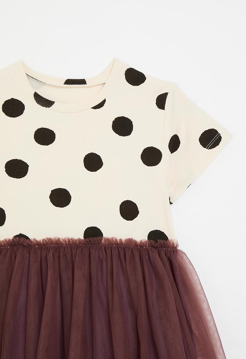 Pop Candy - Polka dot & mech dress - ecru & dark purple