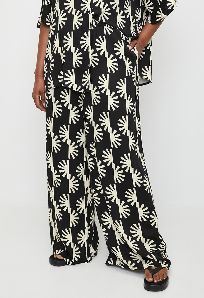 Me&B - Plus Easy Elasticated Wide Leg Pants In Sun Stripe - Sunstripe
