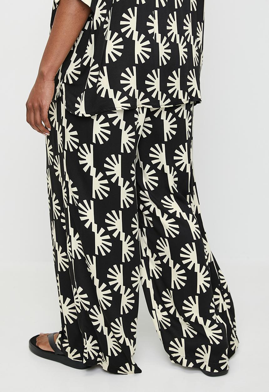 Me&B - Plus Easy Elasticated Wide Leg Pants In Sun Stripe - Sunstripe